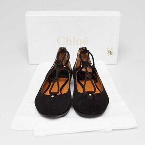 Chloe Black Suede Lace Up Flats Size 8/38.5
